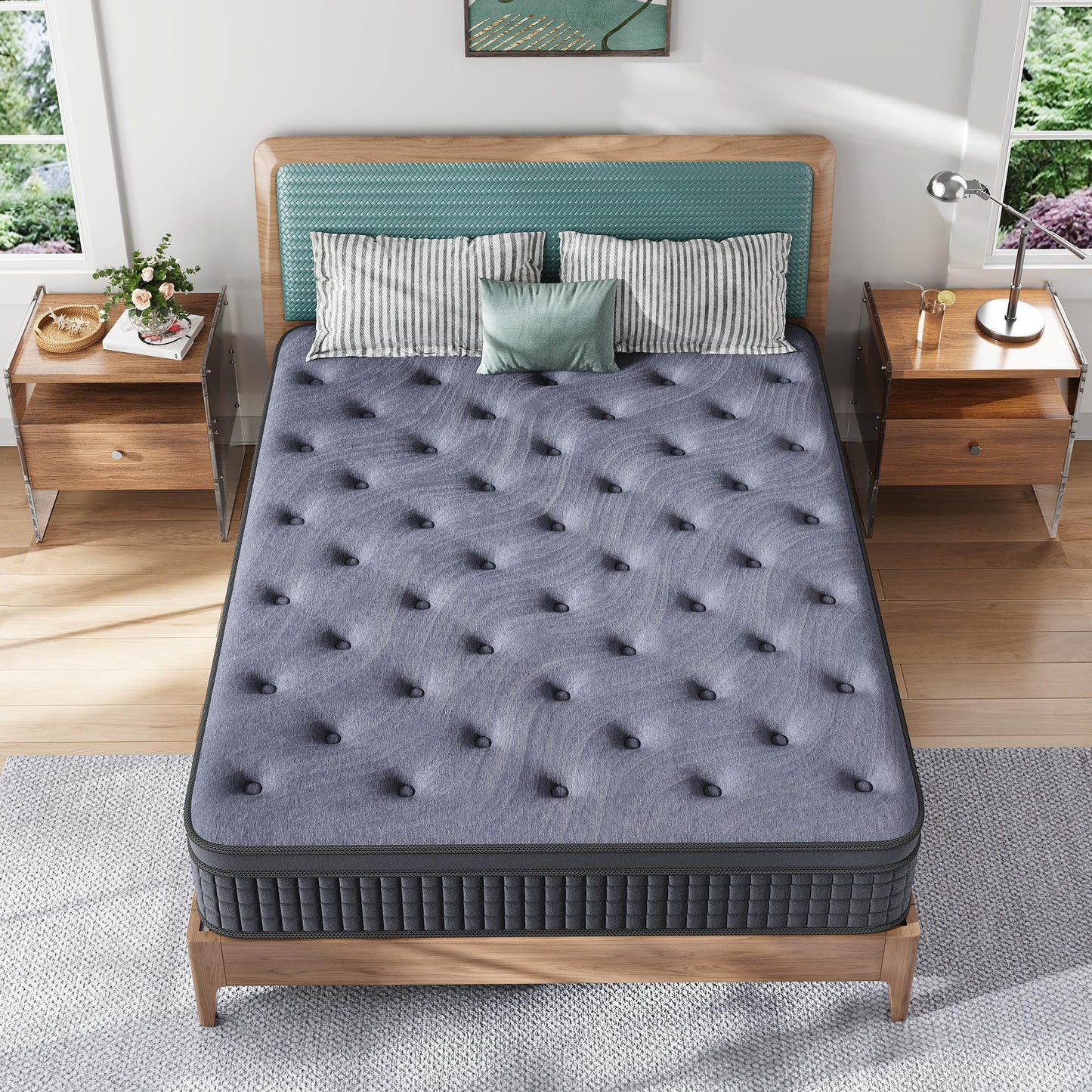 Susalt Queen Mattress, 12 Inch Hybrid Mattress in a Box, Gel Memory Foam, Medium Firm, Edge Support, Motion Isolation, Pressure Relief, Zoned Support Spring, CertiPUR-US Certified, Black & Gray