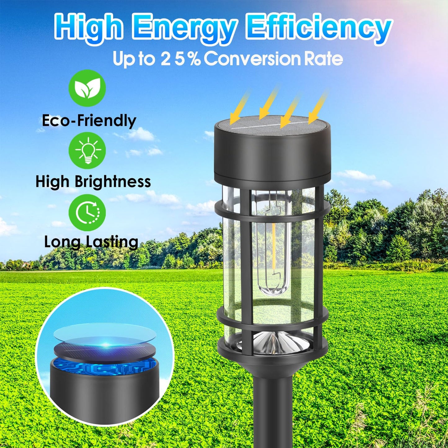 Mancra 8 Pack Solar Pathway Lights Outdoor, LED Solar Garden Lights Glass Stainless Steel Up to 12 Hrs Outdoor Lights for Landscape Lawn Yard Walkway Driveway