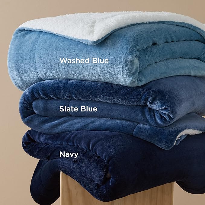 Bedsure Sherpa Fleece Blankets King Size for Bed - Thick and Warm, Soft Fuzzy Plush King Blanket for Winter, Slate Blue, 108x90 Inches