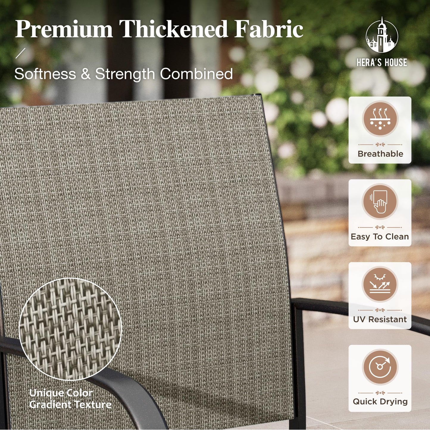 HERA'S HOUSE Patio Table and Chairs Set, Rectangular Outdoor Metal Table with Umbrella Hole, 7 Pieces Outdoor Dining Sets for Backyard Lawn Deck(Brown)