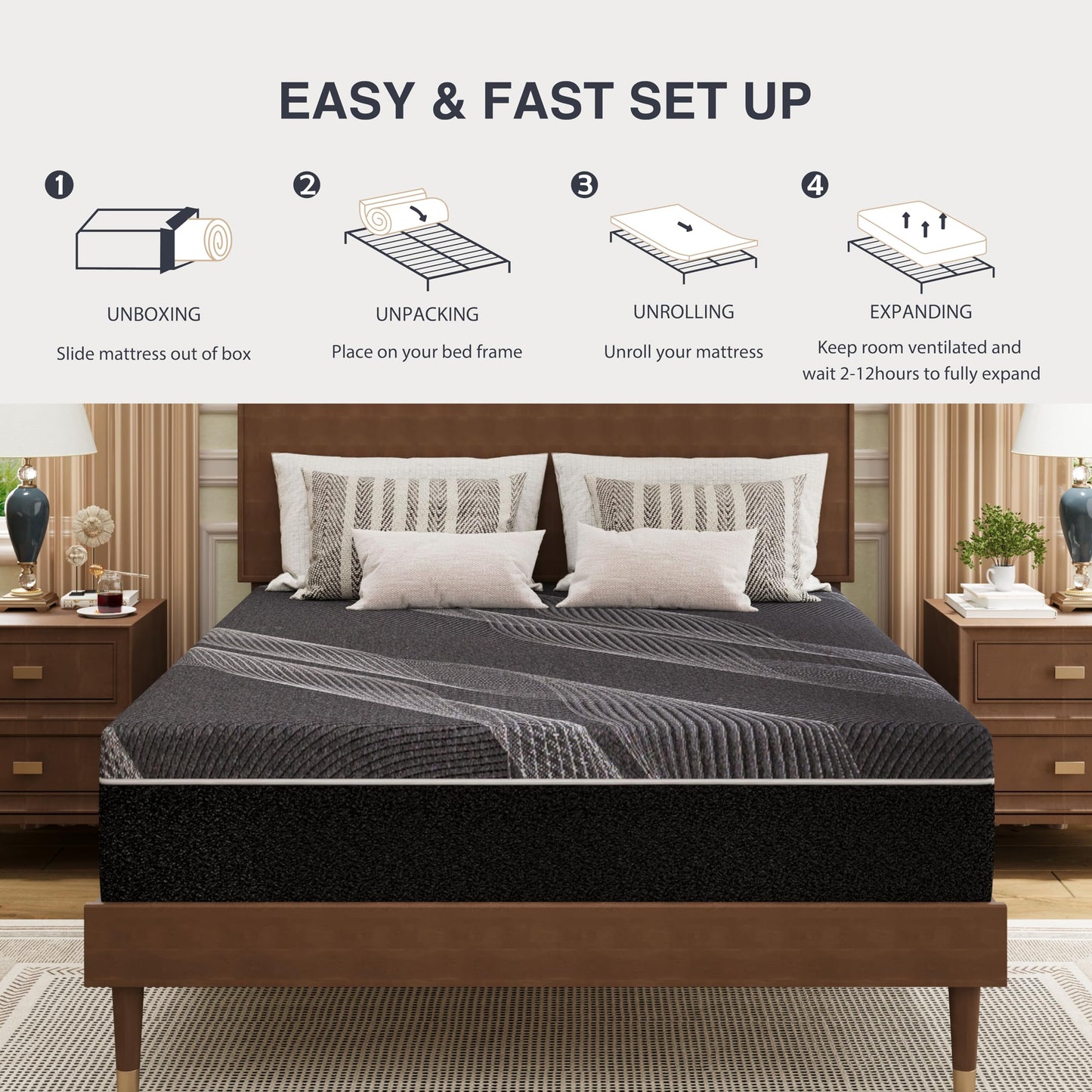 Dyonery King Mattress 10 Inch Charcoal Memory Foam in a Box, CertiPUR-US Certified Fiberglass Free, Gel Double Mattress, Made in The USA of US Foam, 80" × 76" × 10", Medium