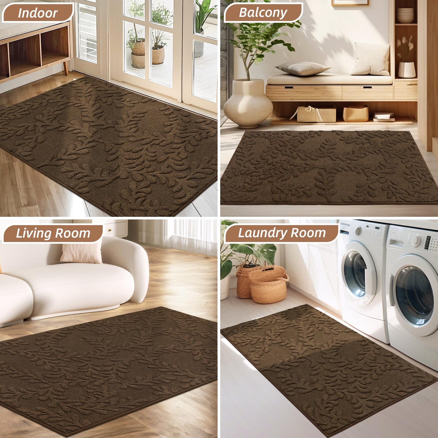 BEQHAUSE Door Mats 36”x60”, Dirt Trapper Doormats Indoor, Non-Slip Washable Entryway Rugs, Super Absorbent Welcome Mat for Front Door, Muddy Shoes & Paws, Brown