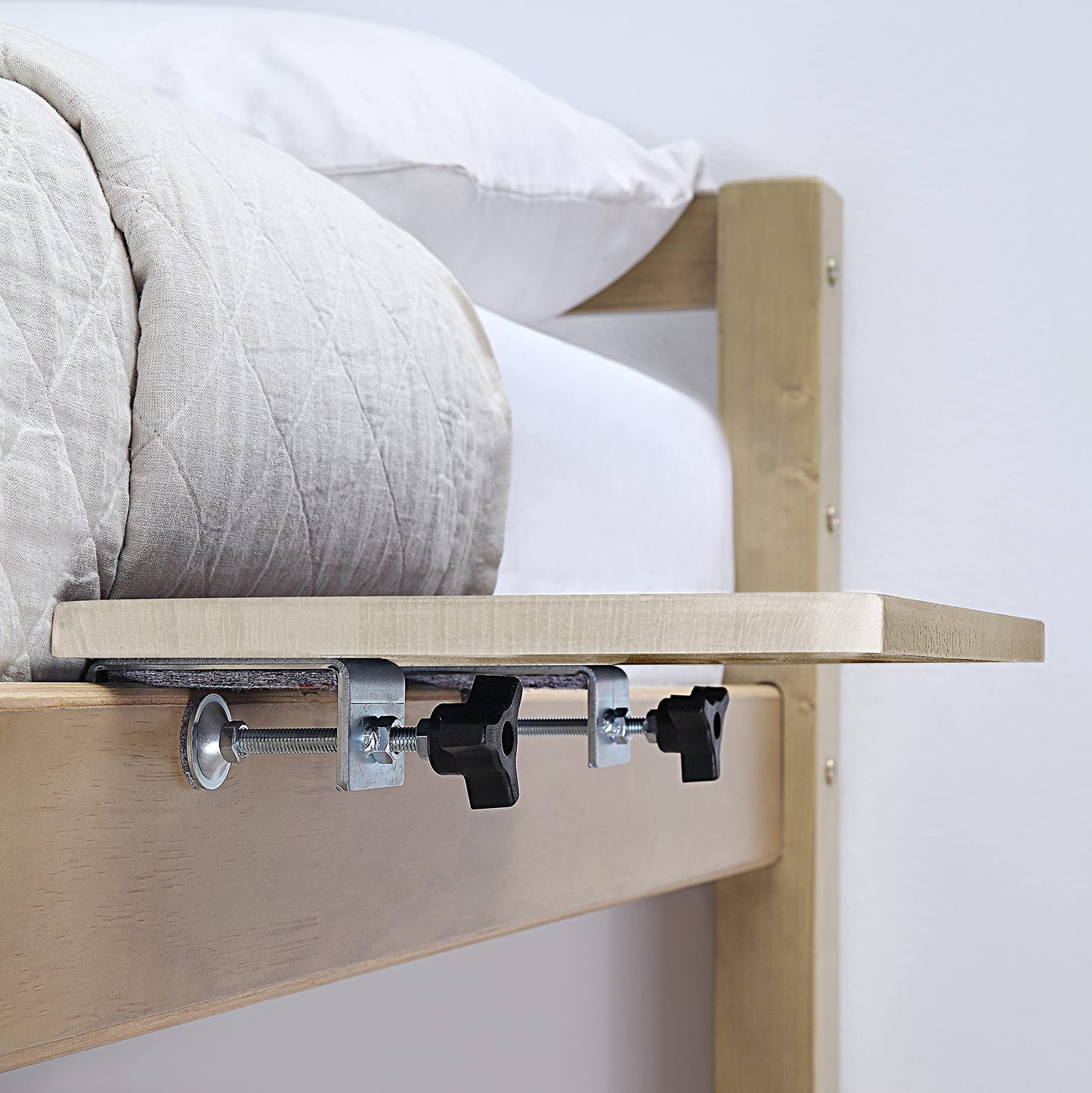 SunnyPoint Bedside Shelf, Office Divider - Clamp on Shelf for Bunk, Lofts & Bed Frame (Standard - 13.78" X 9.84" X 2.21", Natural Wood)