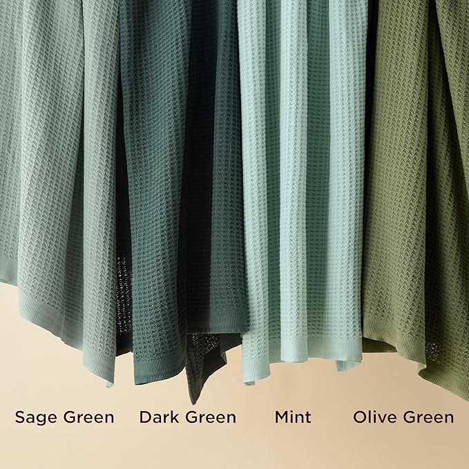 Bedsure 100% Cotton Blanket Queen Size for Bed - Breathable and Soft, Waffle Weave Blanket for Summer Spring, Dark Green, 90x90 Inches
