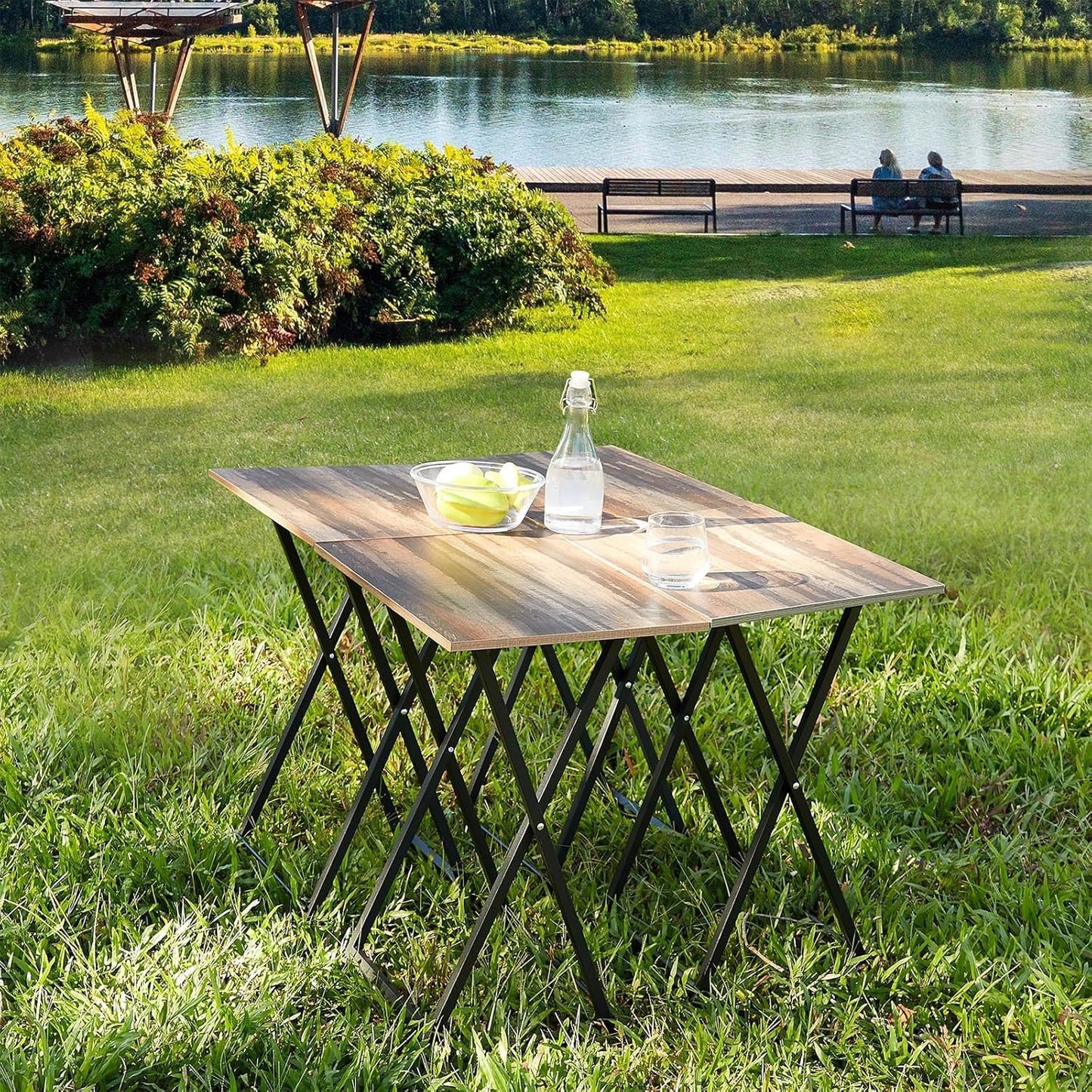 Folding TV Trays Set of 4 with Stand, TV Dinner Tables, Snack Tray Table Set, Portable Foldable Desk, Sofa Side Table, TV Tray Table for Couch, Living Room, Small Space. (Folding table/Brown)