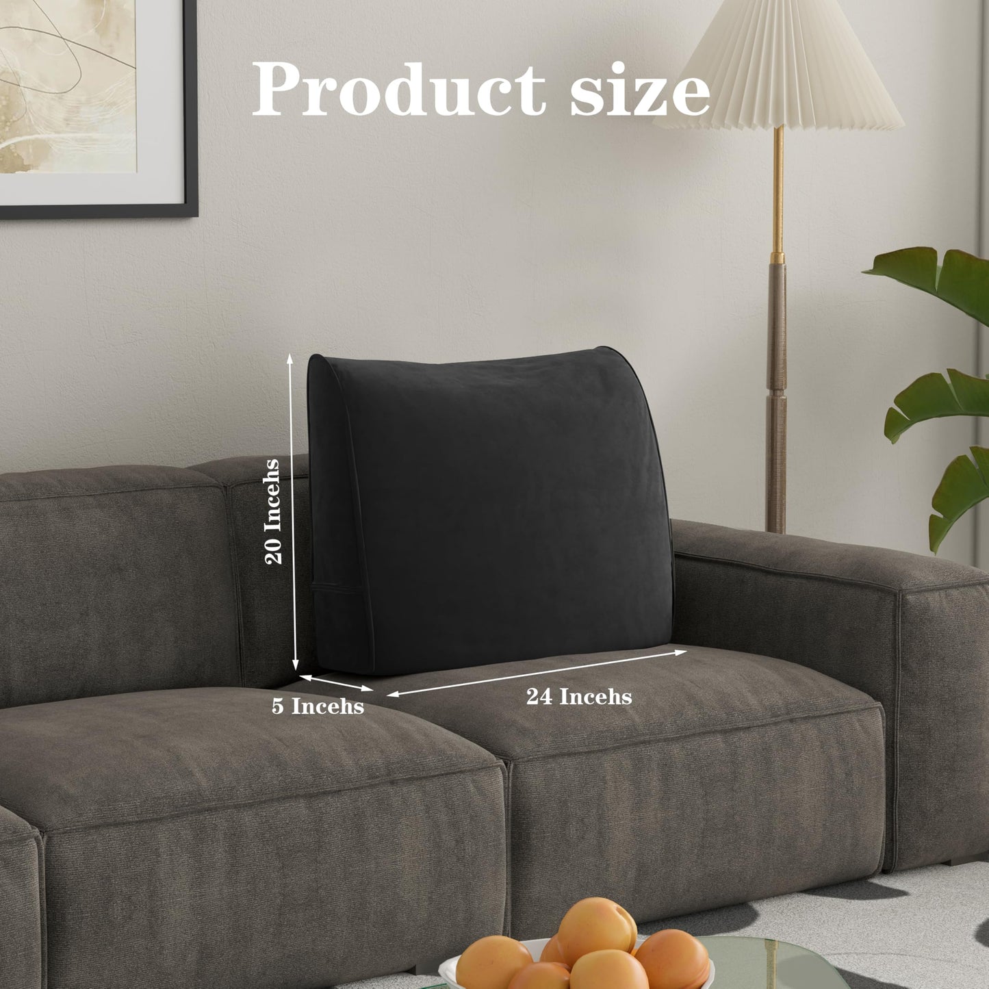 Daneey Back Pillow for Sitting in Bed, Back Support Pillow for Couch, Back Pillow for Couch Replacement, Removable Velvet Cover, Black