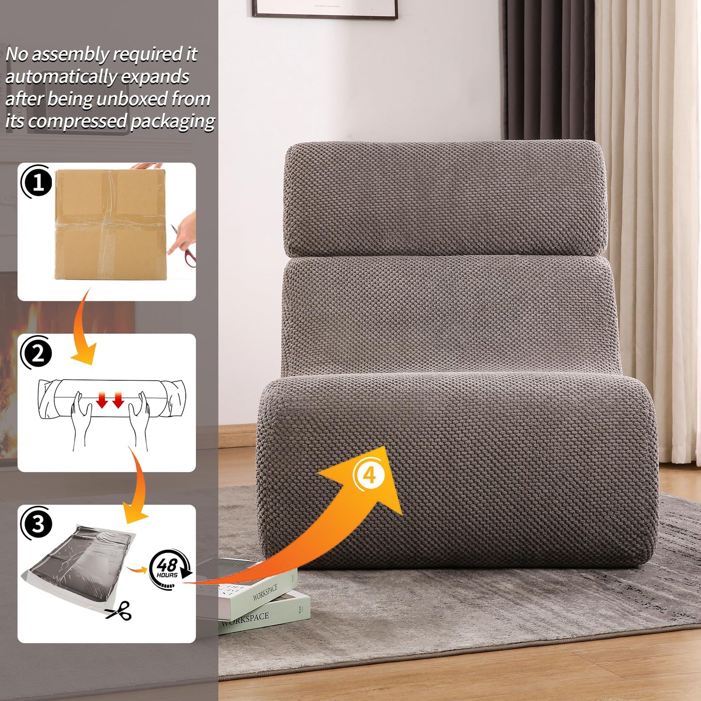 FIRAVOE Sleeper Sofa Chair, Cloud Sofas for Living Room and Bedroom, Small Chaise Lounge for Small Space, Lazy Floor Sofa for Adult (1, Gray)