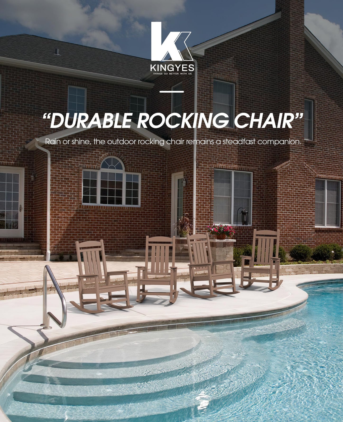 KINGYES HDPE Rocking Chairs Outdoor, Patio Rocking Chairs with 330lbs Support, Smooth Porch Rocker for Deck Lawn Yard, Brown