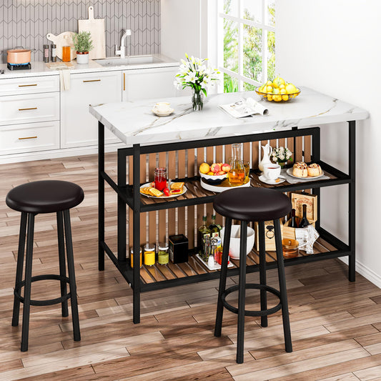 DKLGG Kitchen Island with Stools & Storage, Modern Dining Table Set for 2, 3 Piece Kitchen & Dining Room Sets Island Table for Small Space, Apartment, Home Bar, White