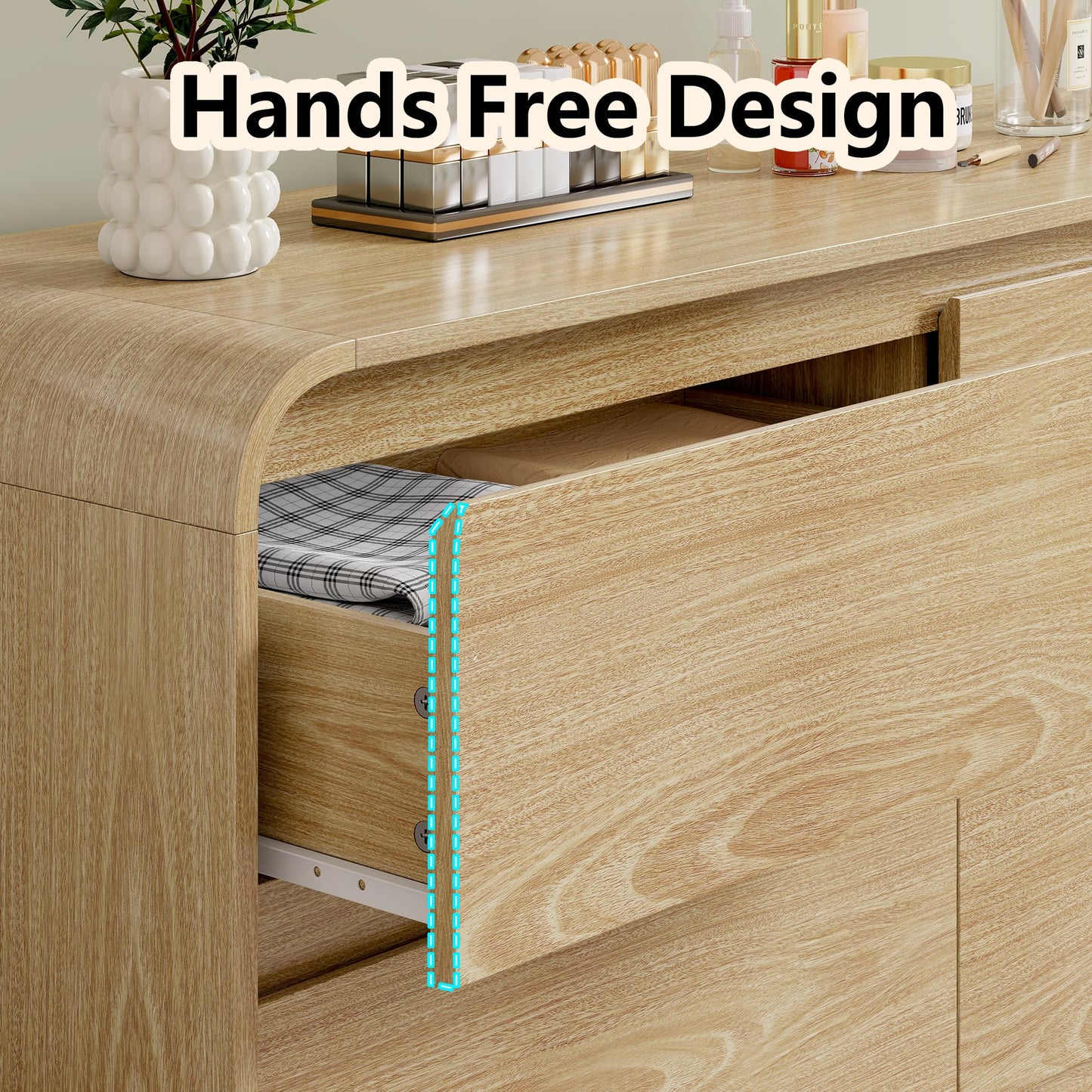 Furniouse Modern Dresser 6 Large Storage Drawers for Clothes Organizer, Modern Chest of Drawers for Closet, 47" Long Curved Profile Design Mid Century Dresser for Bedroom,Living