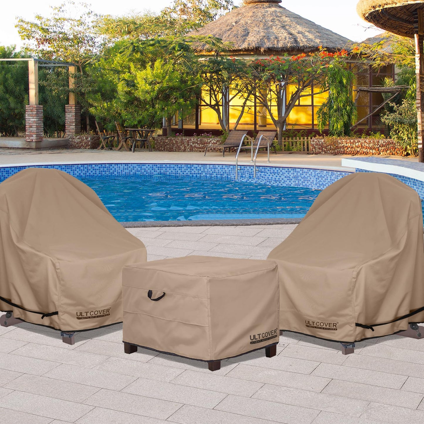 ULTCOVER Waterproof Patio Ottoman Cover Rectangular Outdoor Side Table Furniture Covers Size 32L x 25W x 18H inch