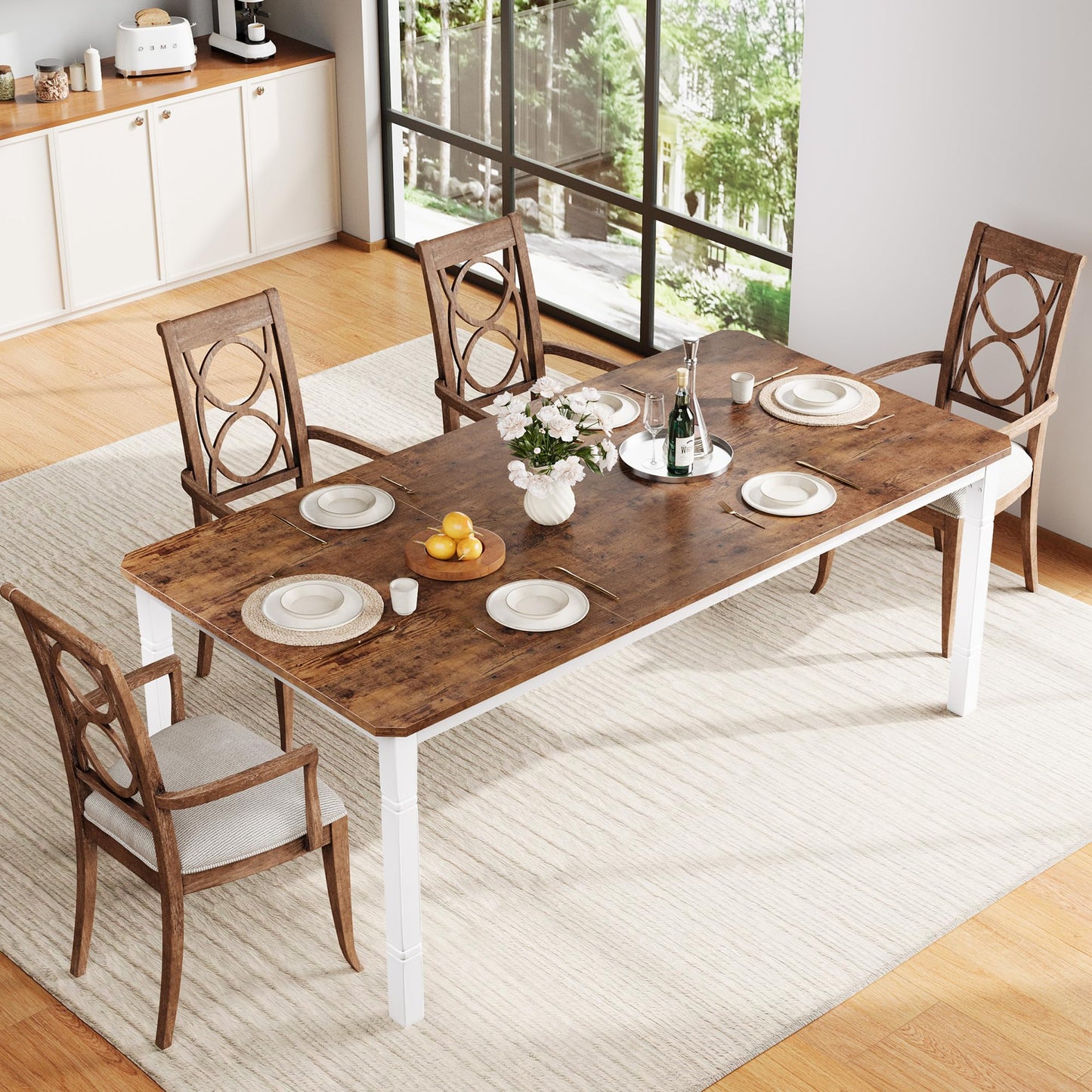 GAOMON Dining Table for 6-8 People - 78.7" Farmhouse Rustic Industrial Kitchen Table with Sturdy Metal Frame & Chamfered Corners, Wood Tabletop for Dining Room, Breakfast Nook, Small Space