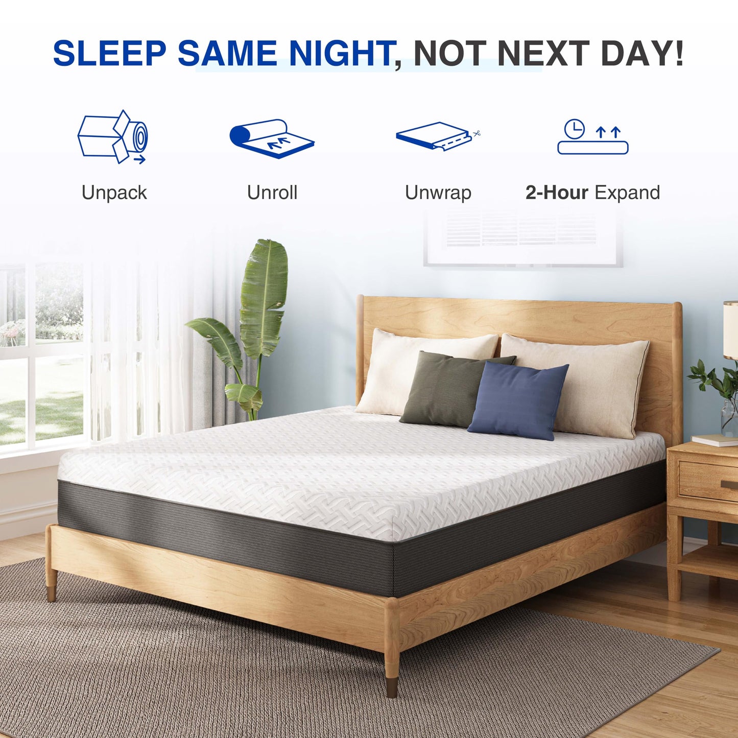 Gelsea 12 Inch Queen Green Tea Memory Foam Mattress for Cool Sleep & Pressure Relief, Bed in a Box, Removable Cover No Fiberglass, CertiPUR-US Certified