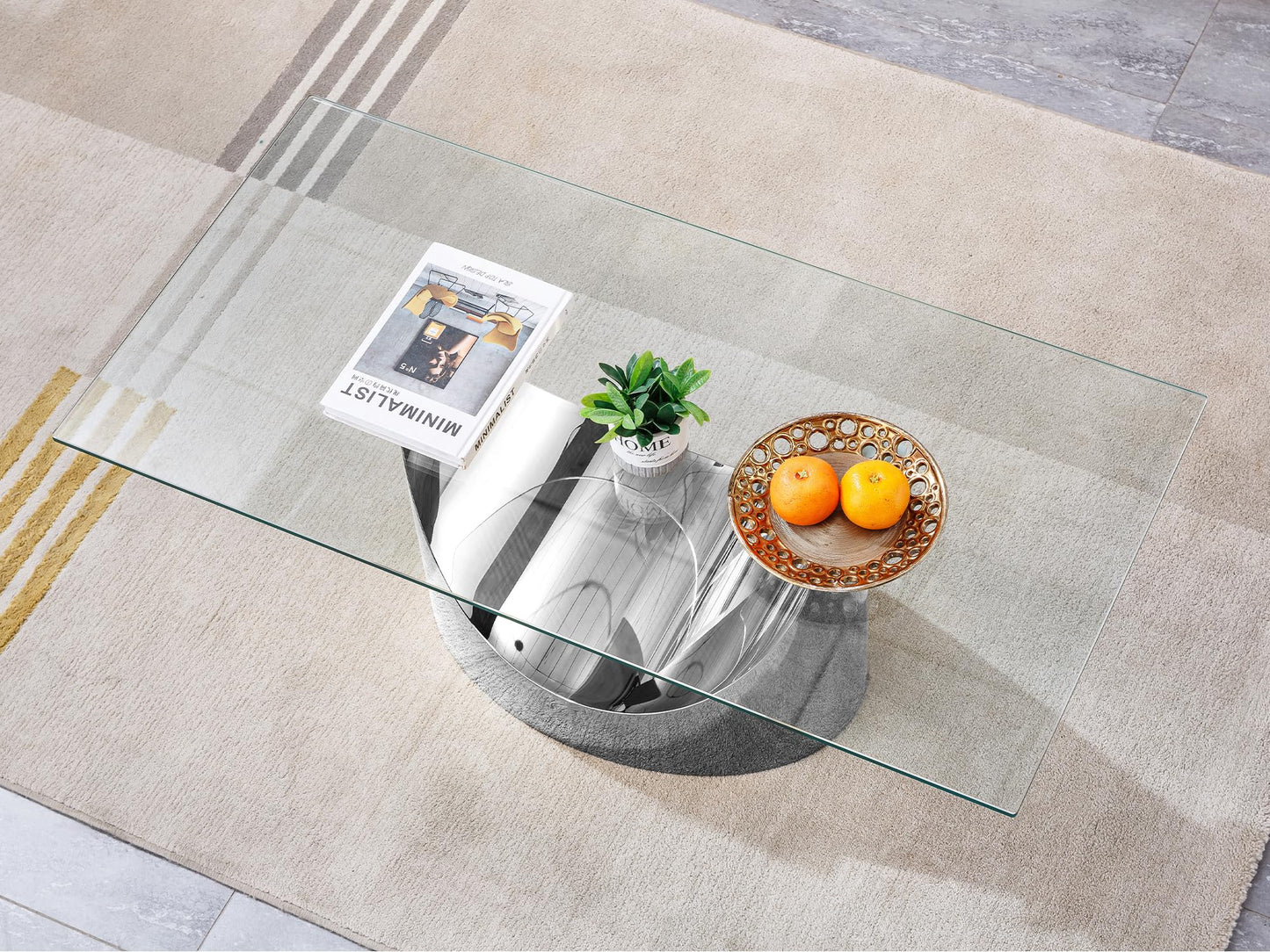 SSLine Modern 1 Piece Living Room Coffee Table Luxury Silver Glass Coffee Table with Sturdy Stainless Steel Base for Living Room Bedroom Office (1 Coffee Table)