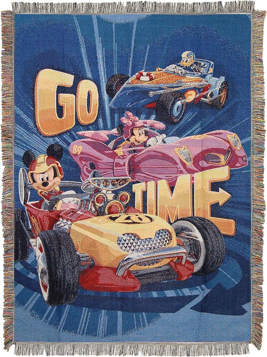Disney's Mickey and the Roadster Racers, "Let's Race" Woven Tapestry Throw Blanket, 48" x 60", Multi Color