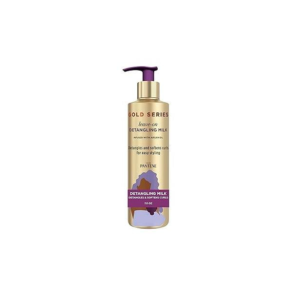 Pantene Gold Series Detangling Milk Hair Treatment for Curly Hair, Natural and Textured 7.6 Fl Oz Leave-On Detangler Infused with Rich Argan Oil, Dye Sulfate Free Formula