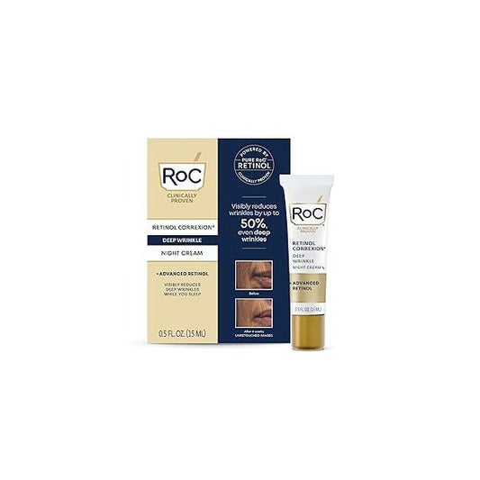 RoC Retinol Correxion Deep Wrinkle Anti-Aging Night Cream, Daily Face Moisturizer with Shea Butter, Glycolic Acid and Squalane, Skin Care Treatment, Mini 0.5 Ounces (Packaging May Vary)