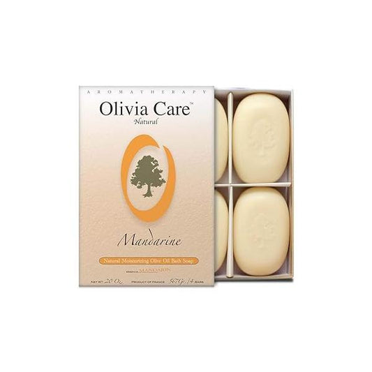Olivia Care Bath & Body Bar Mandarin Soap 4 Pack Gift Box Organic, Vegan Natural Contains Olive Oil Repairs, Hydrates, Moisturizes Deep Cleans Good for Sensitive Dry Skin Made in USA
