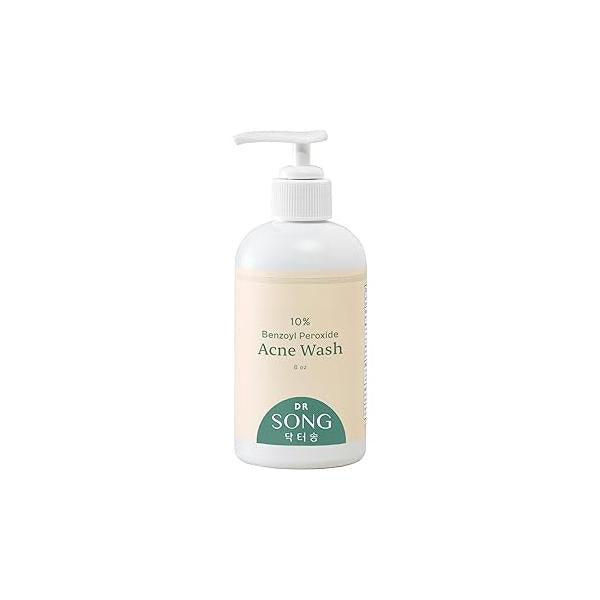 Benzoyl Peroxide Wash 10% with Hyaluronic Acid Acne Treatment: Face & Back, Butt, Body Korean Skincare (8oz)