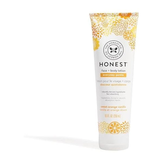 The Honest Company Perfectly Gentle Sweet Orange Vanilla Face and Body Lotion with Naturally Derived Botanicals, Vanilla, 8.5 Fluid Ounce