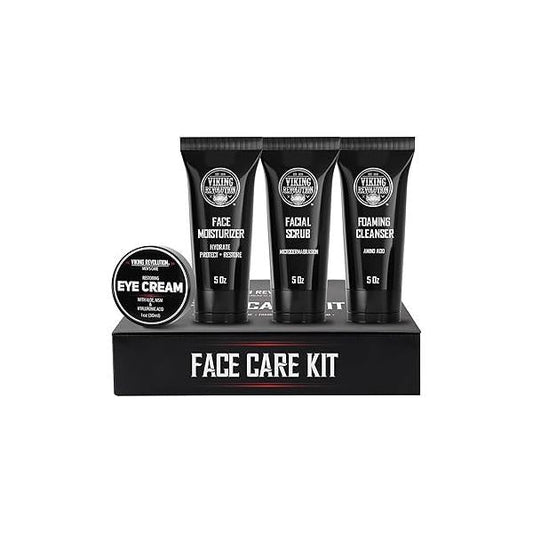 Viking Revolution Mens Facial Skin Care Kit - Includes Rejuvenating Face Moisturizer (5oz) Microdermabrasion Scrub Foaming Cleanser Eye Cream (1oz)