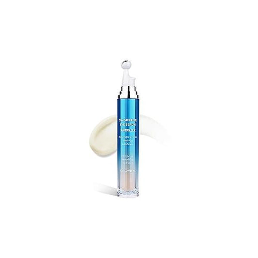Eye Serum for Dark Circles and Puffiness, 5% Caffeine 8% Retinol Under Cream with Build-In 3D Roller Applicator, Hyaluronic Acid Peptide Hydration Fine lines Wrinkles, 0.5 fl oz