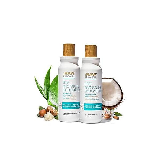 Raw Sugar Moisture Smoothie Shampoo and Conditioner with Coconut Oil, Agave, & Sweet Almond Milk, Hydrates Nourishes Dry Hair, Formulated without Sulfates + Parabens