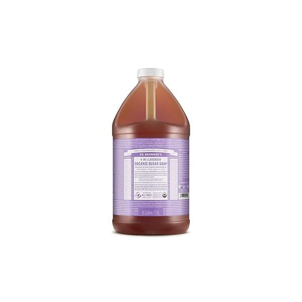 Dr. Bronner's Organic Sugar Soap (Lavender, 64 Ounce)- Made with Oils, & Shikakai Powder, 4-in-1 Uses: Hand and Body Wash, Face, Hair- Cleanses, Moisturizes, Nourishes, Vegan