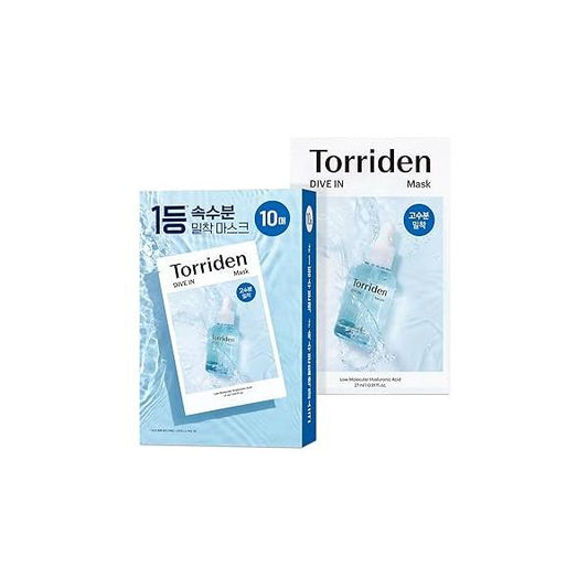 Torriden DIVE IN Hyaluronic Acid Facial Mask (10 sheets) | Extra Moisturizing Care Acid, Panthenol, Allantoin Korean Face